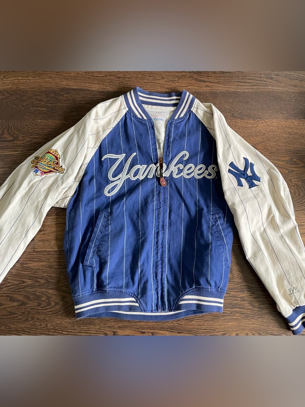 MLB Yankees Blue and White Varsity Bomber Jacket